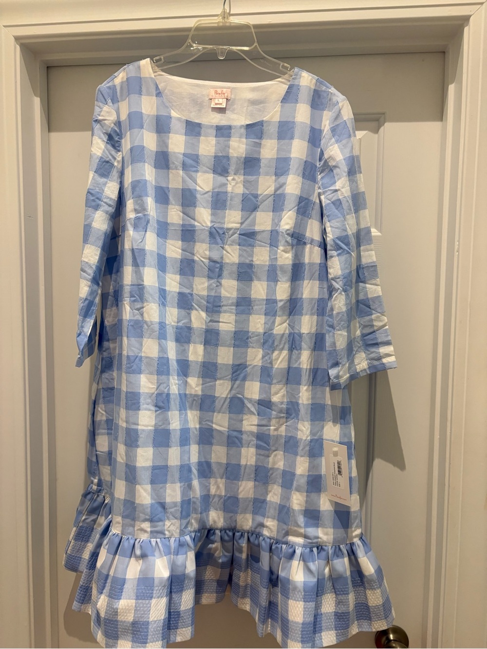 Women’s Poppy Blue and White Gingham Dress with Ruffle Hem